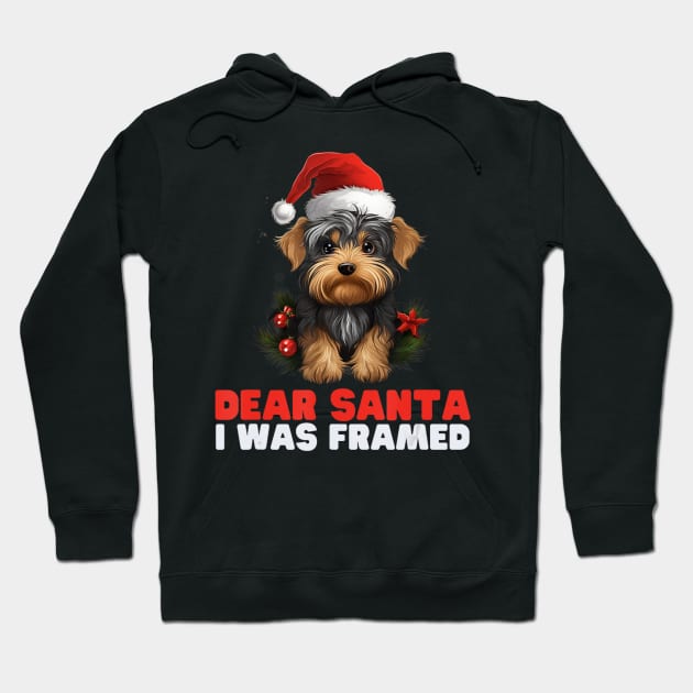 Dear Santa I Was Framed Yorkshire Terrier Christmas Hoodie by Mitsue Kersting